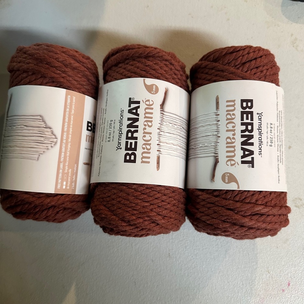 Bernat Macrame Yarn 5mm Burnt Orange 66004 Super Bulky 3 Skeins Lot 8.8oz 44yds